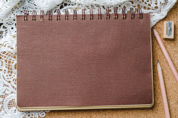 istock Brown notebook with school supplies on wooden background 638623606