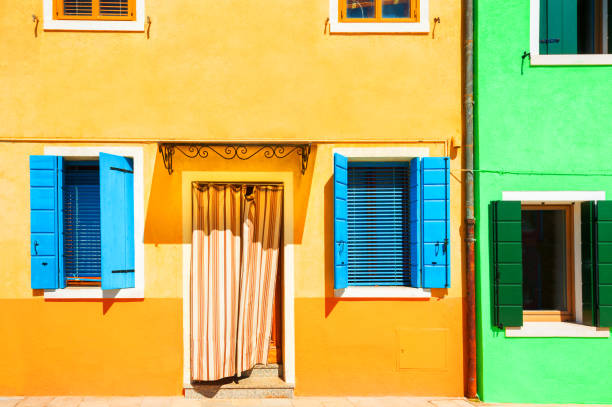 Painted houses of Burano, in the Venetian Lagoon, Italy.