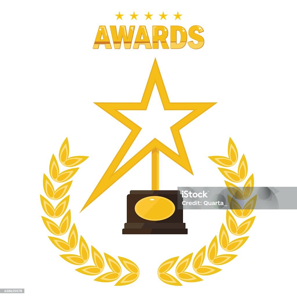 star gold award Film Award for the best film in the form of stars. Movie Theater, Cinematic Award, Movie Premiere. Flat vector cartoon illustration. Objects isolated on a white background. Oscar Statuette stock vector