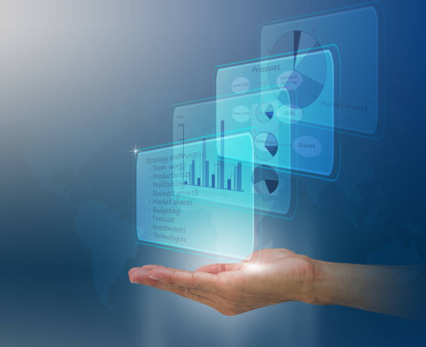 istock Man's hand showing digital financial diagram on blurred map background 638626314