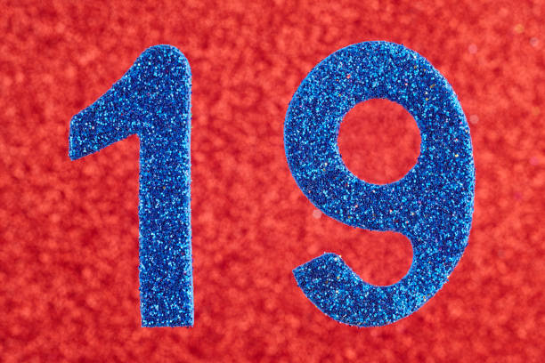 istock Number nineteen blue color over a red background. Anniversary. 638628178
