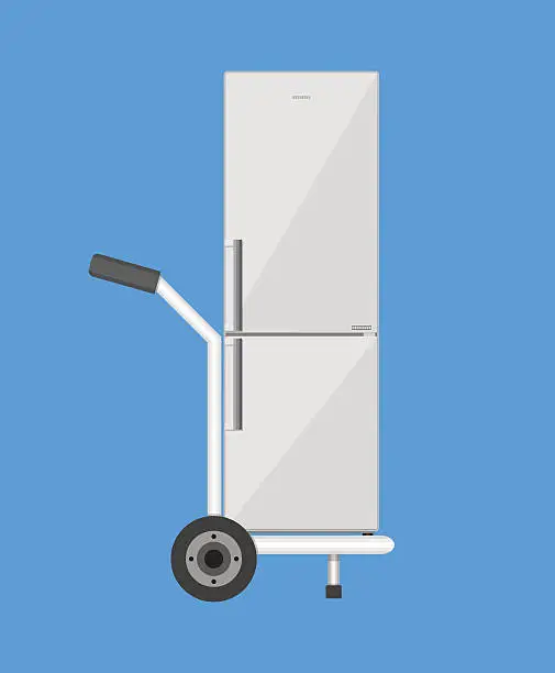 Vector illustration of Metallic hand truck with freezer