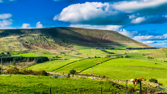 Scenic view on Pendle Hill on summer. Forest Of Bowland , Lancashire, England UK