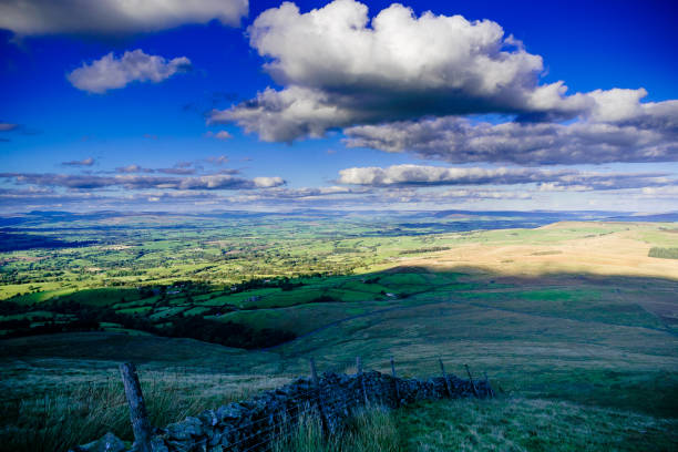 Scenic view at farms on summer. Forest Of Bowland , Lancashire, England UK