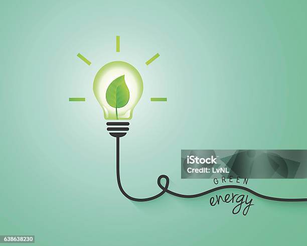 Green Energy Concept With Light Bulb And Leaf Stock Illustration - Download Image Now - Energy Efficient, Sustainable Energy, Light Bulb