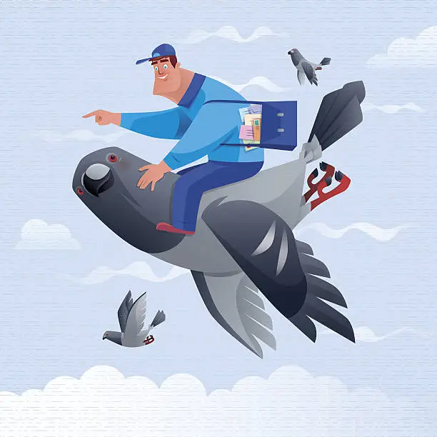 Vector illustration of postman with pigeon