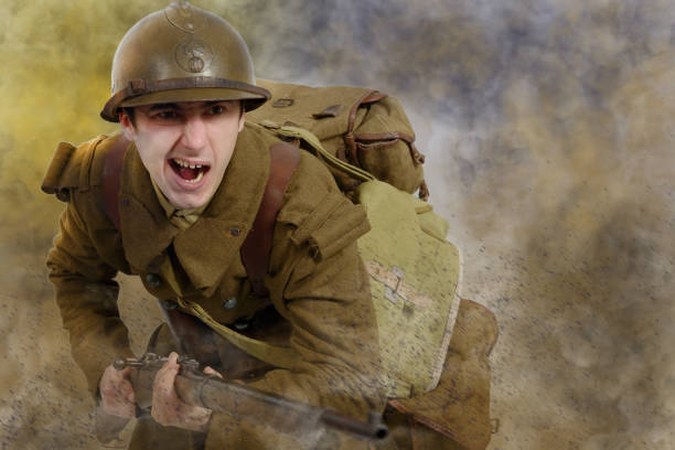 istock French soldier in 1940's uniform, attacking 638639086