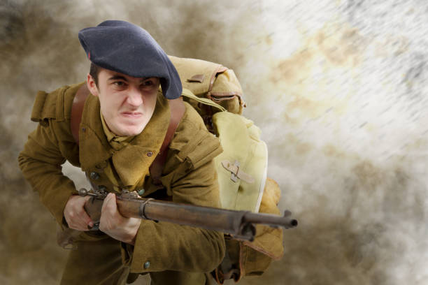 istock French soldier in 1940's uniform, attacking 638639516