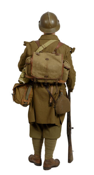 istock French soldier in 1940's uniform, back view 638639736