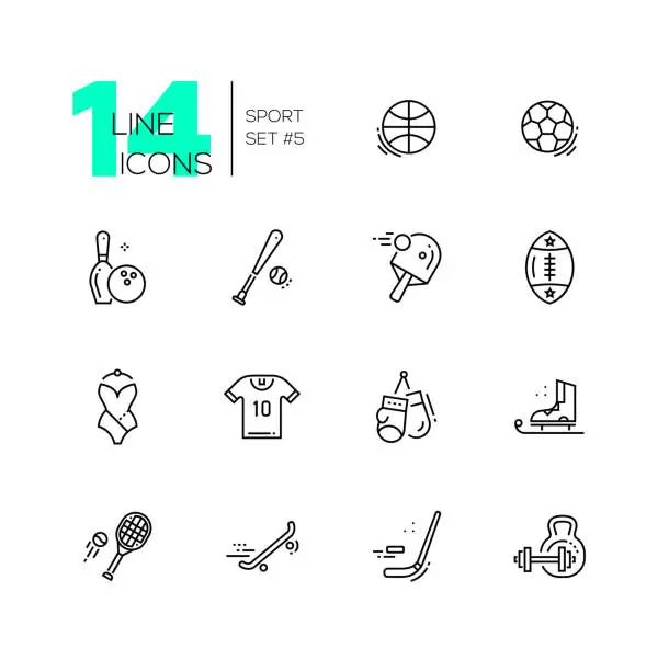 Vector illustration of Kinds of Sport - line icons set