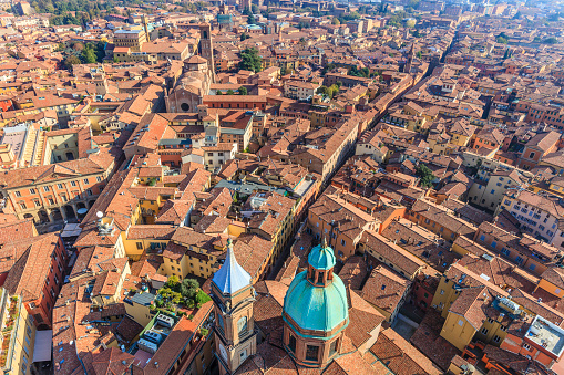 Bologna is an ancient university city, well known for its towers and its long arcades. It has a well preserved historical center, among the largest in Italy. Emilia Romagna, Italy.