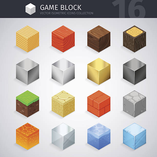 illustrazioni stock, clip art, cartoni animati e icone di tendenza di cubi di materiale isometrico - craft block concepts square shape
