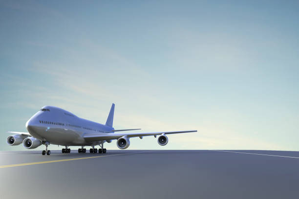 istock Airplane side View on Runway at beautiful Sky Background 638650614