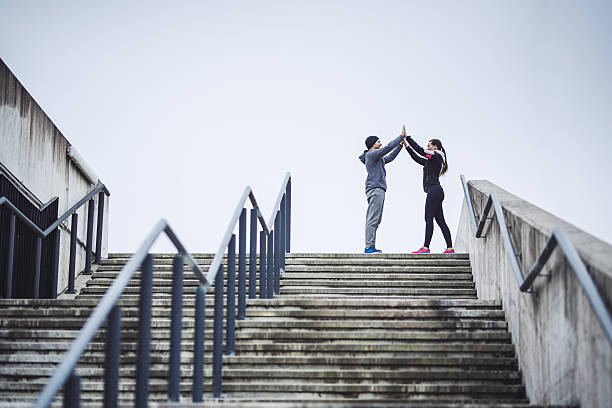 abbiamo finito con l'allenamento - adult jogging running motivation foto e immagini stock