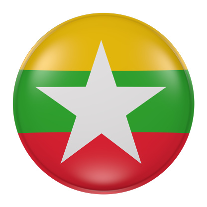 3d rendering of Myanmar button with flag on white background