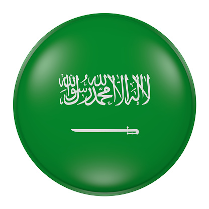 3d rendering of Saudi Arabia button with flag on white background