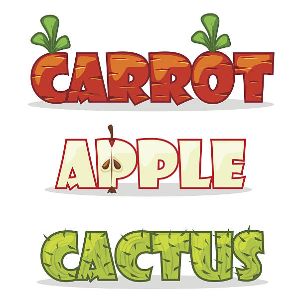 забавное текстурное слово. морковь, яблоко и кактус - carrot baby carrot food backgrounds stock illustrations