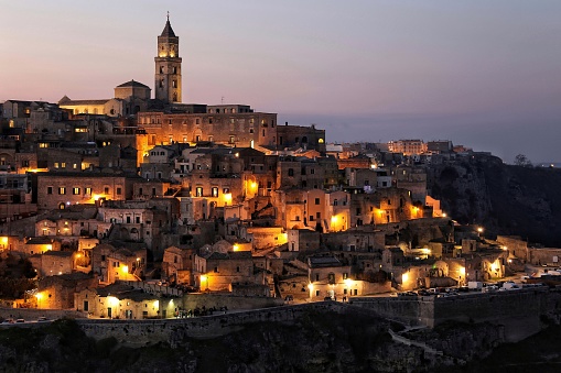 Night view of the old town of Matera