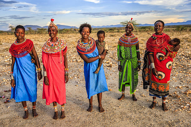 Group of African women from Samburu tribe, Kenya, Africa Group of African women from Samburu tribe, central Kenya, Africa. Samburu tribe is one of the biggest tribes of north-central Kenya, and they are related to the Maasai. masai stock pictures, royalty-free photos & images