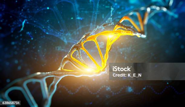 Digital Illustration Dna Structure In Blue Background Stock Photo - Download Image Now