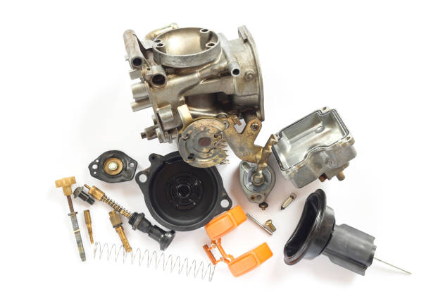 istock Old carburetor of motorcycle part disassembly. 638658792