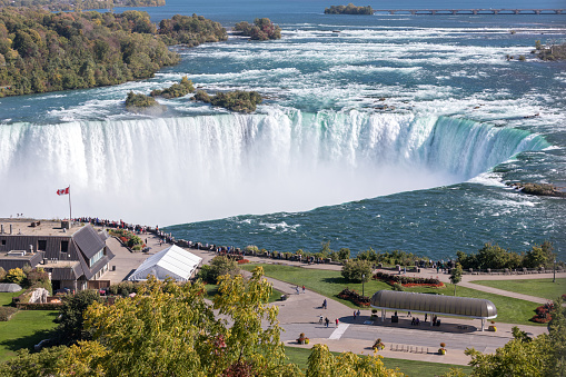 DSLR picture of the famous Niagara Falls on a nice day. Many of tourists are looking at the falls