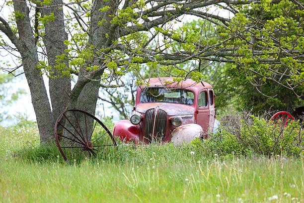istock Antique car in a field, abandoned 638661428