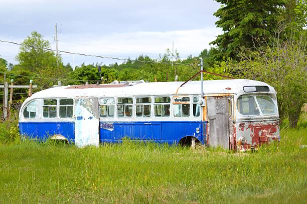 istock Old bus that had been used as a camp, retro 638661880