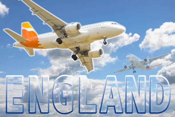 istock Plane flies over english skies- Concept image 638662752