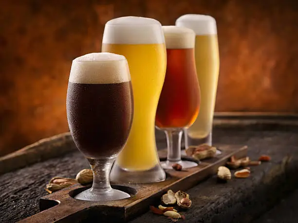 Beer Samplers. Pilsner, Golden Honey Ale, Stout and Wheat Beer -Photographed on Hasselblad H3D2-39mb Camera