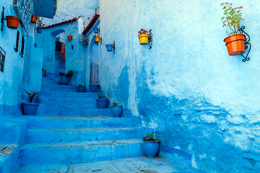 Chefchaouen is a blue city in the north of Morocco. The place is named after the mountain tops behind the village which look like two horns of a goat (chaoua). Chefchaouen is a touristic place with many visitors from all over the world.Morocco,North Africa,Nikon D3x
