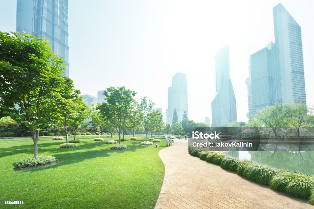 park in lujiazui financial center, Shanghai, China Public Park Stock Photo