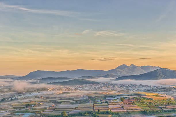 istock Peaceful village in the beautiful morning with cloud and sunlight 638665608