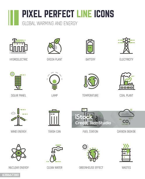 Global Warming And Energy Line Icons Stock Illustration - Download Image Now - Fuel and Power Generation, Vitality, Infographic