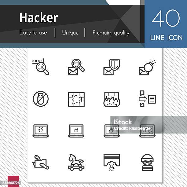 Hacker Elements Vector Icons Set On White Background Stock Illustration - Download Image Now
