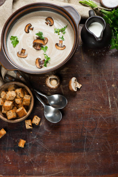 istock Delicious mushroom soup, above view. 638669268