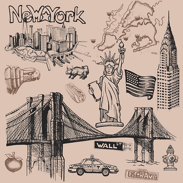 nowy jork doodle odręczny - hudson new york state stock illustrations