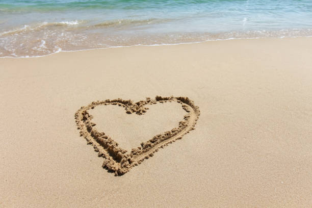istock Heart shape, love symbol written at the sand beach 638671142