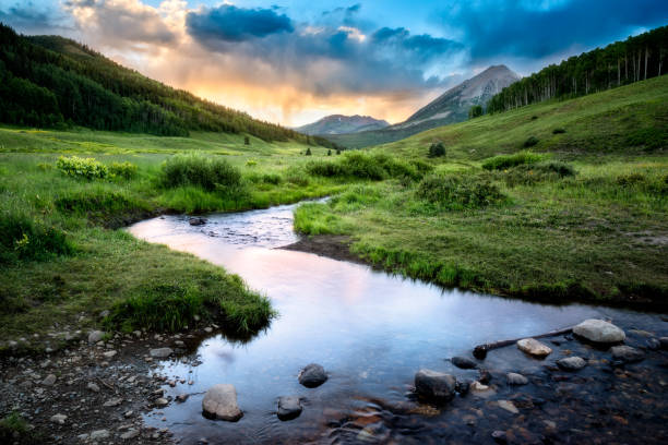 crested butte - stream flowing water photos et images de collection