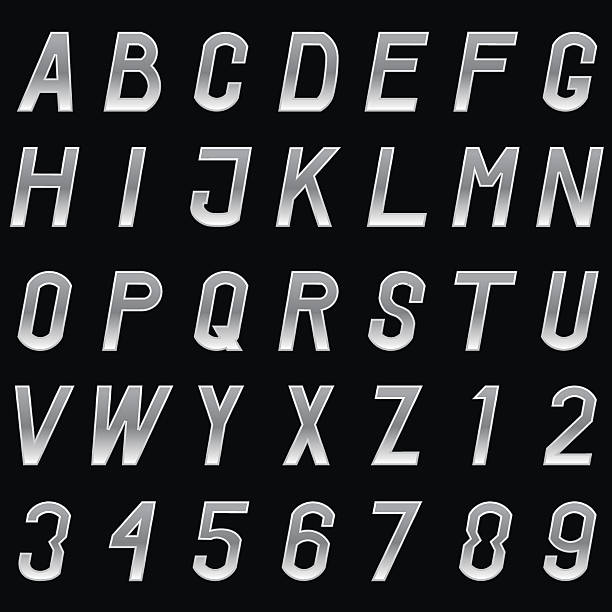 istock Vector set of grey metal alphabet letters and numbers 638672560