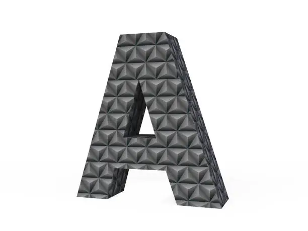 Metallic Letter A With Diamond-cut Pattern Isolated on White Background in 3D
