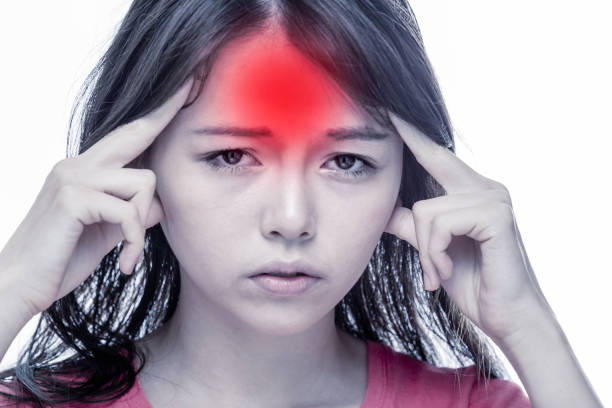 istock Asian woman with headache, glowing throb 638675366