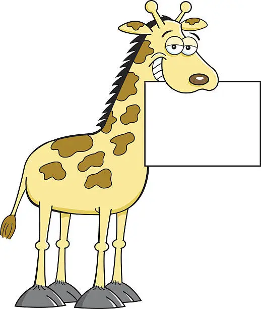 Vector illustration of Cartoon giraffe holding a sign.