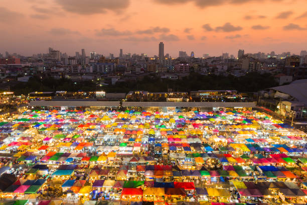 istock Aerial view, multiple colours night market top 638678050
