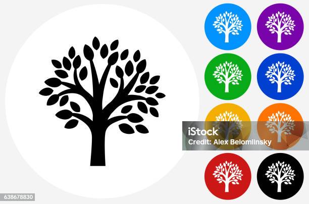 Tree Icon On Flat Color Circle Buttons Stock Illustration - Download Image Now - Tree, Icon Symbol, Leaf