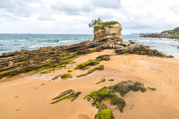 Rocks on El Sardinero beach in Santander, Spain