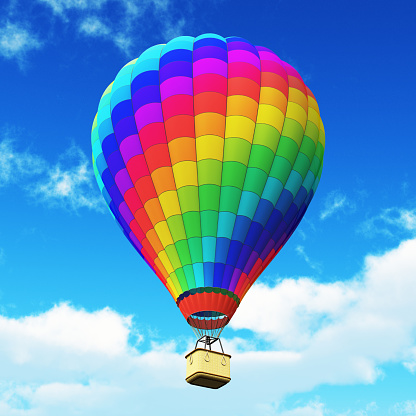 A hot air balloon drifting in the sky.
