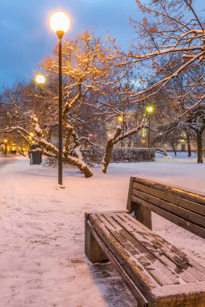 istock Bench And Lantern In Winter Tallinn At Night 638685370