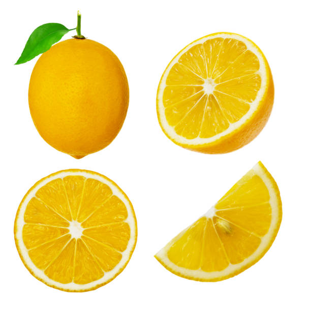 istock Set of whole and cut lemon fruit isolated on white 638688382