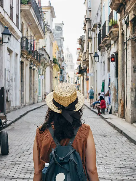 Tourist woman in La Havana city, Cuba